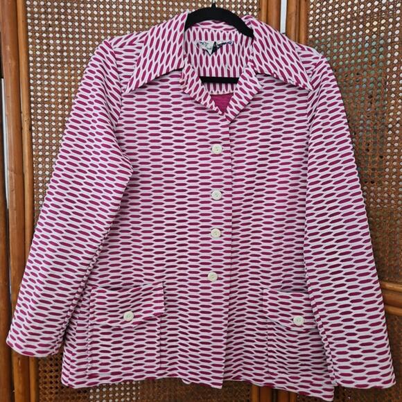 Vintage 70s Double Take Pink White Mod Textured Blazer Shacket Small Med Retro - Picture 1 of 6